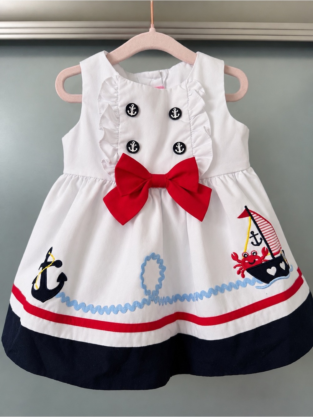 goodlad Nautical Dress in White & Navy Baby 9M